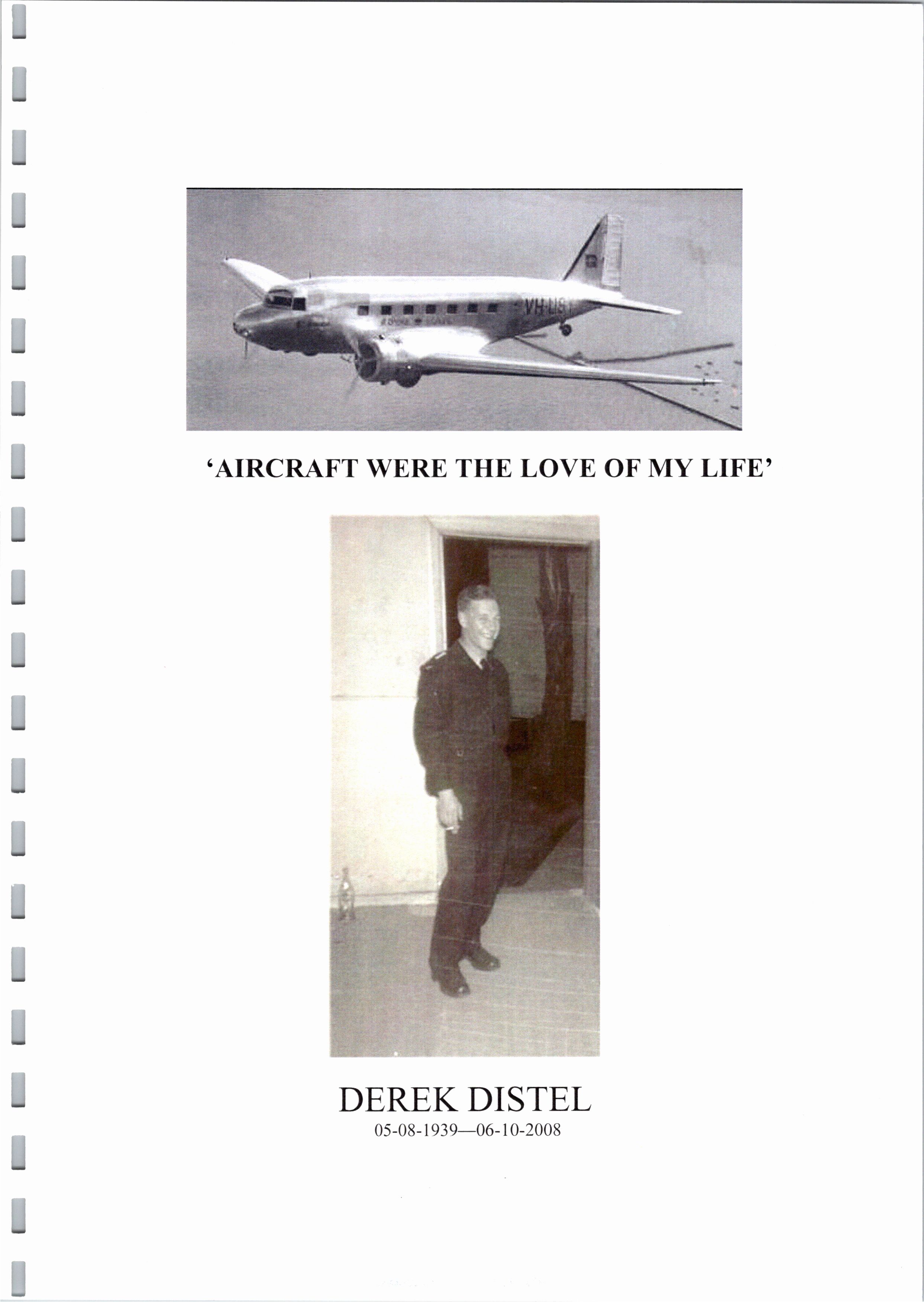 Front page of Derek Distel's memoir